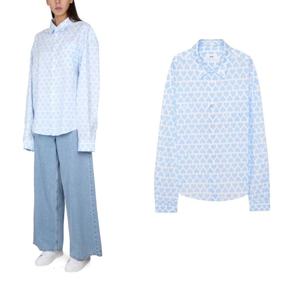 Ami Alexandre Mattiussi Boxy Fit Heart Shirt in Sky Blue XS